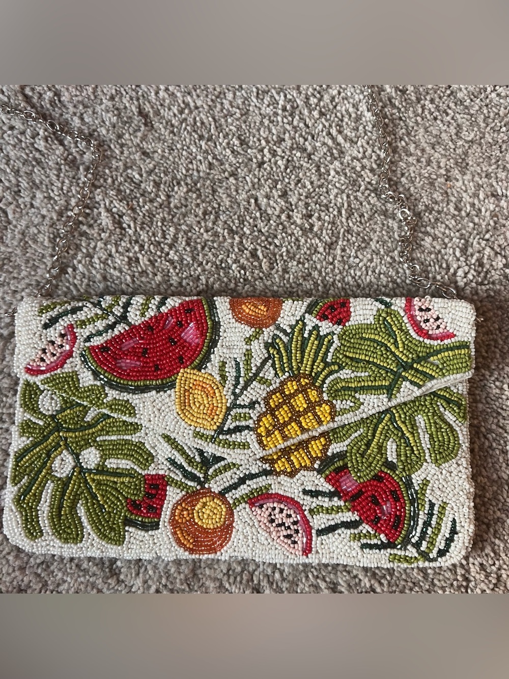 Sol and Mer Tropical Fruit Beaded Clutch Bag NWT Watermelon Pineapple Chain